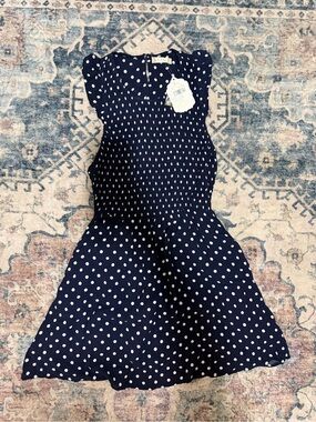 Altar'd State Navy and White Polka Dot Smocked Midi Dress